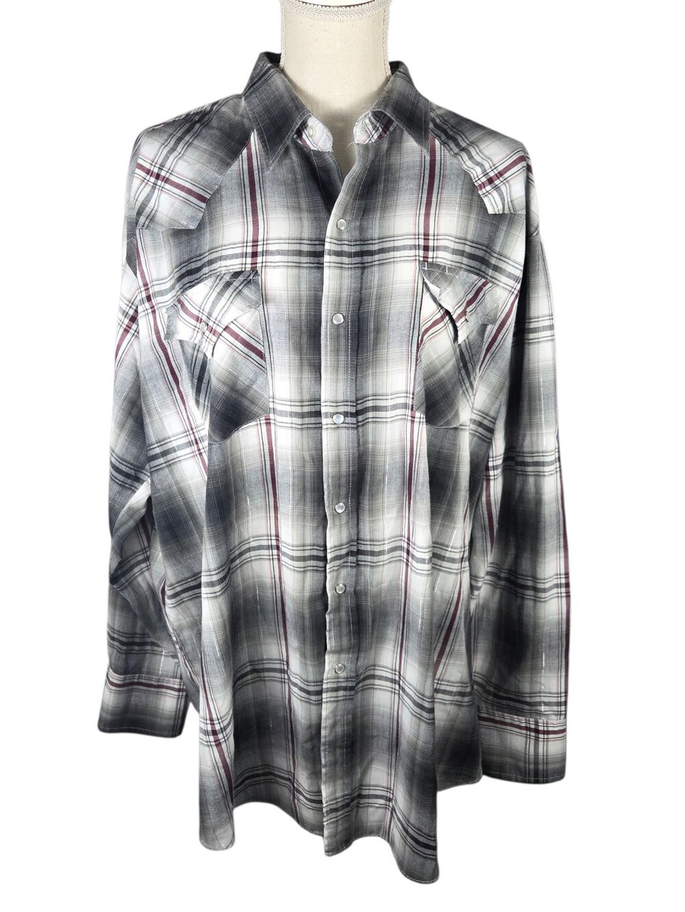 Ely Cattleman Western Snap Shirt Men XXL -Black & Gray -Long Sleeve -Pearl Snap
